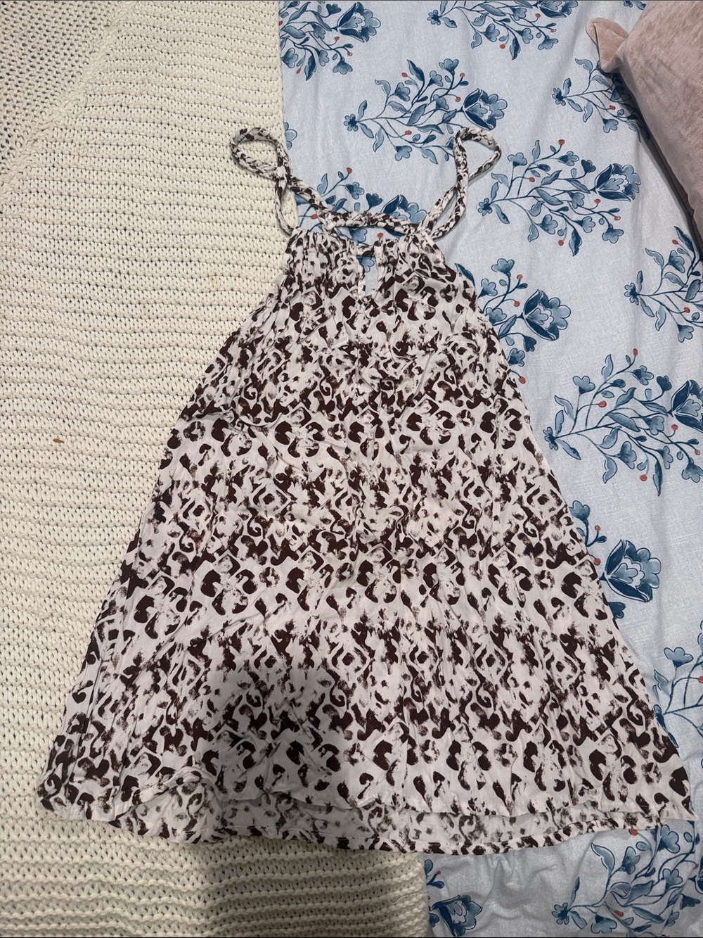 Woman' Sleeveless Brown & White Printed Summer Dress